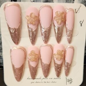 Pink and Gold Handmade Press-On Nails